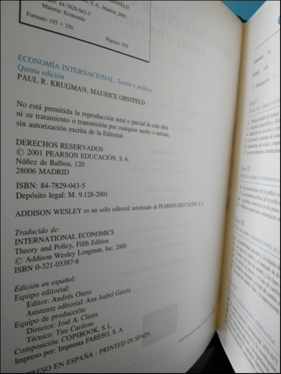 Economía internacional. Teoría y Política. P.R. KRUGMAN (Premio Nobel), M. OBSTFELD. 5a. Edición.